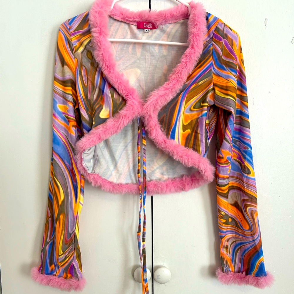 Elsie & Fred Unfaithful Faux Fur Cropped Cardigan Top